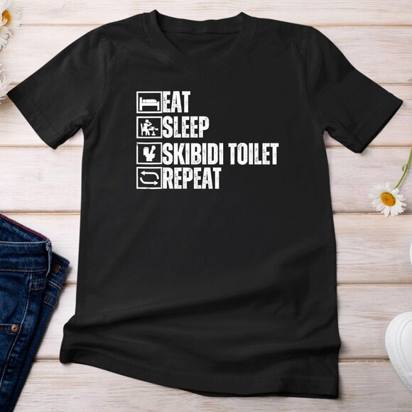 Tops - Eat Sleep Skibidi Toilet Repeat, Funny Routine Shirt